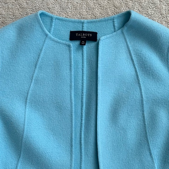 Talbots Collarless Open Front Wool Jacket Light Blue Petite Med Classic/Winter - Picture 2 of 13